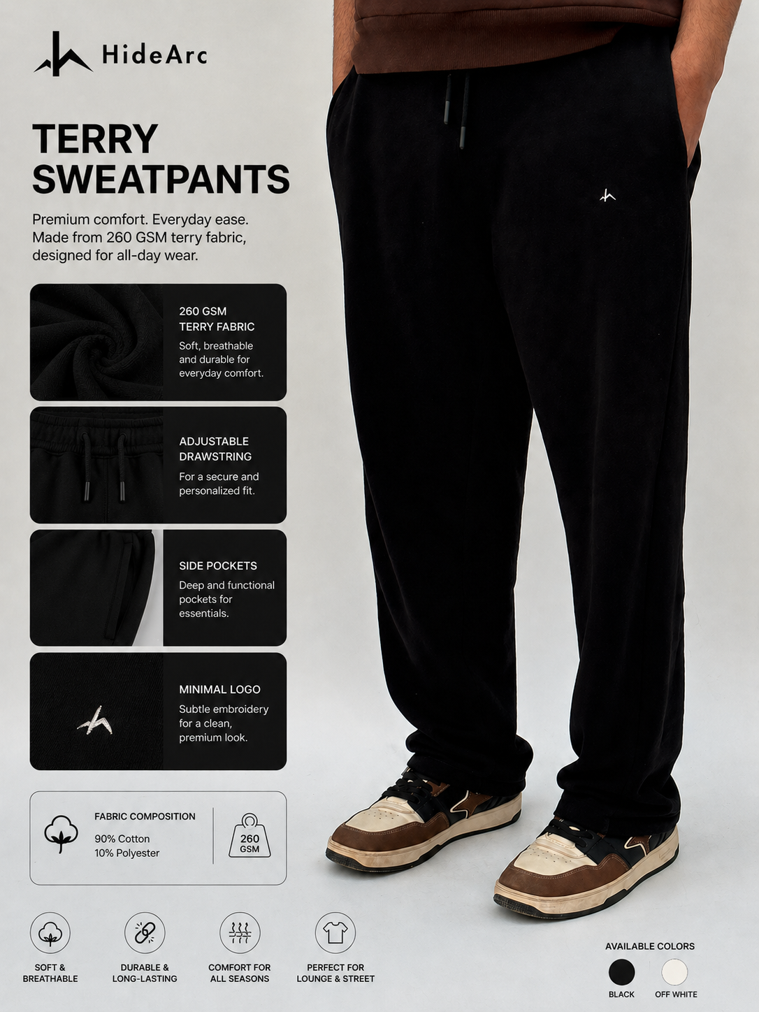 Loose-fit HideARC sweatpants with elastic waistband and relaxed fit, shown in a neutral color on a plain background.