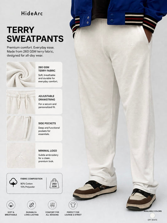 Loose-fit HideARC sweatpants laid flat, showing soft fabric, elastic waistband, and relaxed fit for comfortable casual wear.